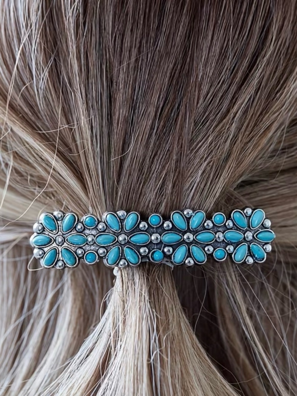 Turquoise Floral Barrette Hair Clip